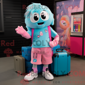 Cyan Pink mascot costume...