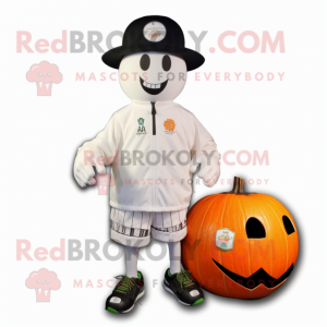 White Pumpkin mascot costume character dressed with a Board Shorts and Hat pins