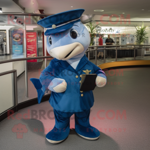 Navy Dolphin mascot costume character dressed with a V-Neck Tee and Coin purses