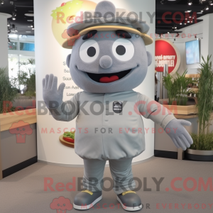 Grå hamburger maskot...