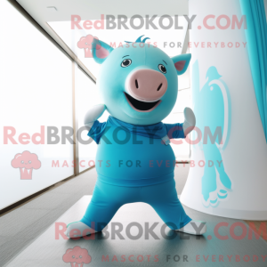 Cyan Pig maskot drakt...