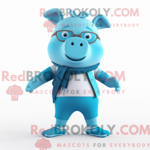 Cyan Pig Maskottchen Kostüm...