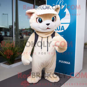 Fantasia de mascote Puma creme com macacão e gorros - Puma mascotes - REBROKO_317017 - RedBrokoly.com