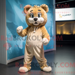 Fantasia de mascote Puma creme com macacão e gorros - Puma mascotes - REBROKO_317019 - RedBrokoly.com