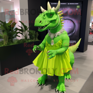 Limegrøn Triceratops maskot...