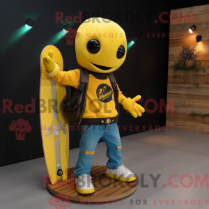 Gul skate-maskotdraktfigur...