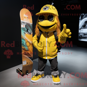 Gul skate-maskotdraktfigur...