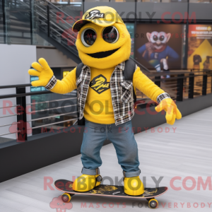 Gul skate-maskotdraktfigur...