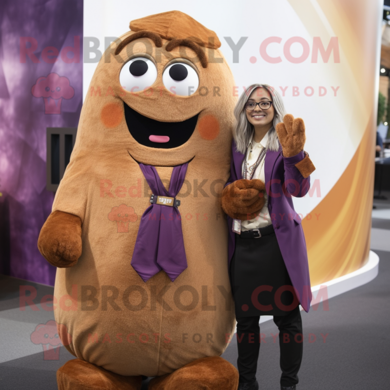 Rust Eggplant mascot costume character dressed with a Blazer and Hair clips Rust Eggplant mascot costume character dressed with a Blazer and Hair clips