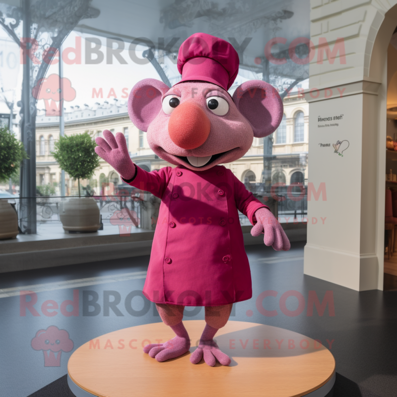 Pink Ratatouille mascot costume character dressed with a Turtleneck and Foot pads Pink Ratatouille mascot costume character dressed with a Turtleneck and Foot pads