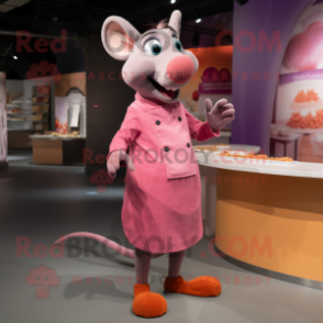 Pink Ratatouille mascot costume character dressed with a Turtleneck and Foot pads