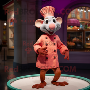 Pink Ratatouille mascot costume character dressed with a Turtleneck and Foot pads