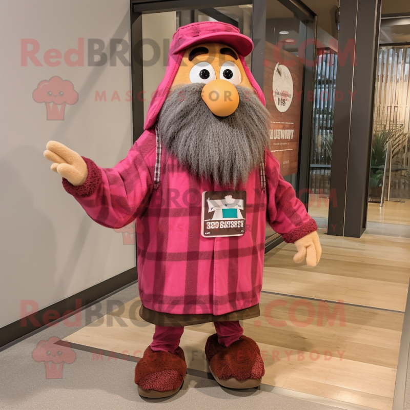 Pink Jambalaya mascot costume character dressed with a Flannel Shirt and Shawl pins Pink Jambalaya mascot costume character dressed with a Flannel Shirt and Shawl pins