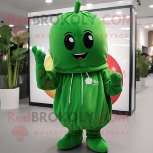 Green Cherry mascot costume character dressed with a Hoodie and Earrings