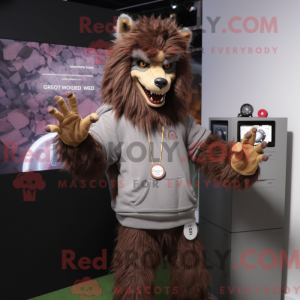 Brun varulv maskot kostume...