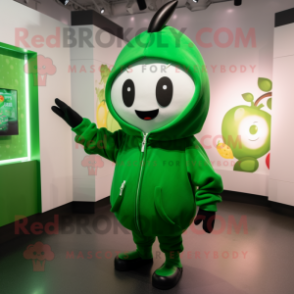 Green Cherry mascot costume character dressed with a Hoodie and Earrings