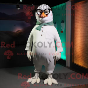 Máscara de pombo branco com caraterísticas elegantes com macacão e brilhante - Pombos mascotes - REBROKO_317361 - RedBrokoly.com