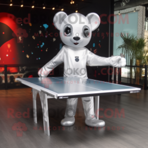 Silver Ping Pong Table mascot costume character dressed with a Long Sleeve Tee and Clutch bags