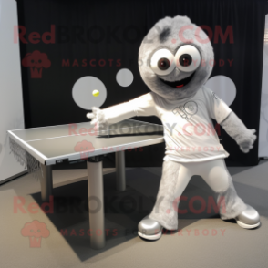 Silver Ping Pong Table mascot costume character dressed with a Long Sleeve Tee and Clutch bags