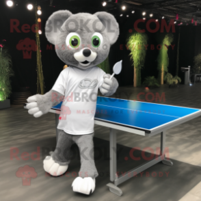 Silver Ping Pong Table mascot costume character dressed with a Long Sleeve Tee and Clutch bags