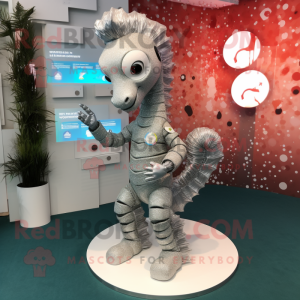 Silver Sea Horse mascot costume character dressed with a Playsuit and Hairpins