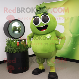 Olive Pho mascot costume character dressed with a Tank Top and Digital watches