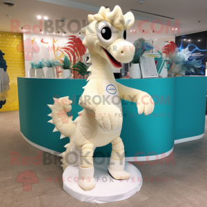 Cream Seahorse mascot costume character dressed with a Swimwear and Foot pads