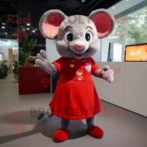 Red Mouse mascot costume character dressed with a Mini Dress and Keychains