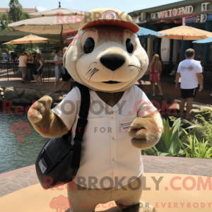 Beige Otter mascot costume...
