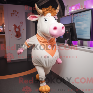 Peach Holstein Cow maskot...
