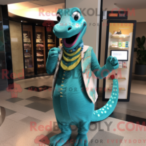 Turquoise Python maskotdräkt med klänning och myntfickor - Python Mascots - REBROKO_317816 - RedBrokoly.com