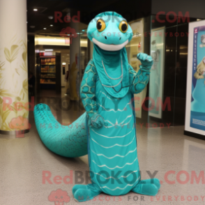 Turquoise Python maskotdräkt med klänning och myntfickor - Python Mascots - REBROKO_317817 - RedBrokoly.com
