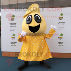 Gold Pepper mascot costume character dressed with a Midi Dress and Cufflinks