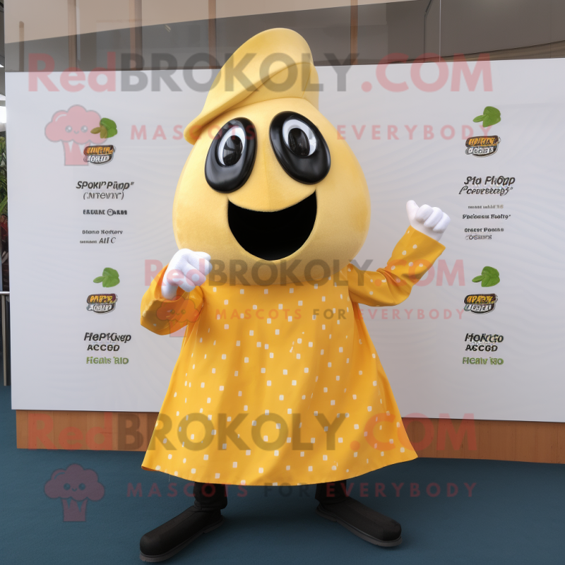 Gold Pepper mascot costume character dressed with a Midi Dress and Cufflinks Gold Pepper mascot costume character dressed with a Midi Dress and Cufflinks
