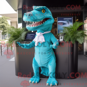 Cyan T Rex maskot kostume...