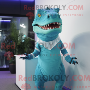 Cyan T Rex maskot kostume...