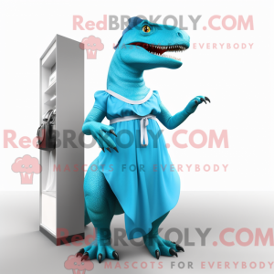 Cyan T Rex maskot kostume...
