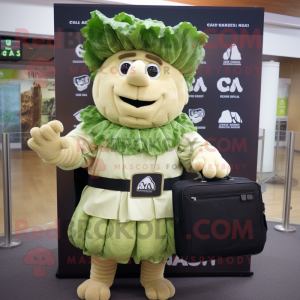 nan Caesar Salad mascot costume character dressed with a Pleated Skirt and Briefcases