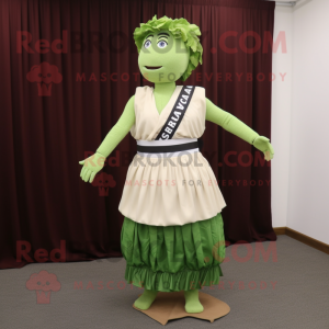 nan Caesar Salad mascot costume character dressed with a Pleated Skirt and Briefcases