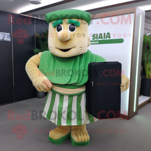 nan Caesar Salad mascot costume character dressed with a Pleated Skirt and Briefcases