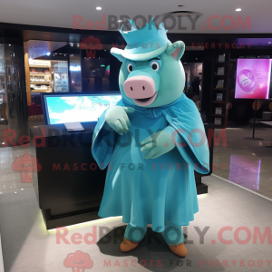 Cyan Pig-maskotdraktfigur...