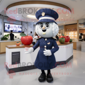 Navy Apple mascot costume character dressed with a Mini Dress and Berets