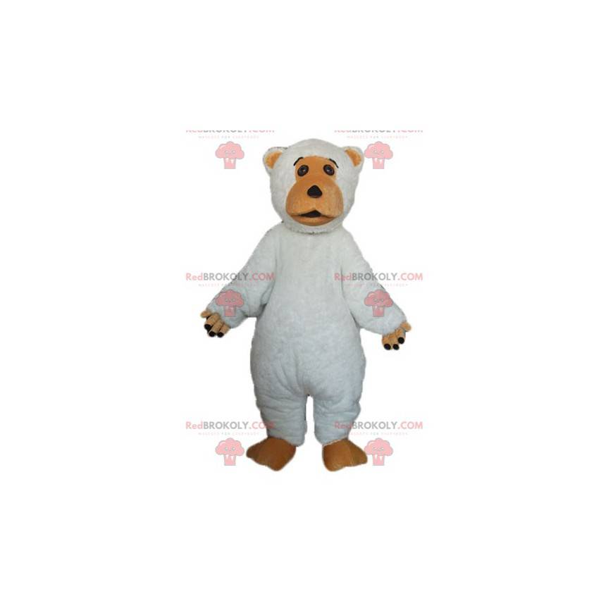 Mascote grande urso branco e marrom bonito e rechonchudo -