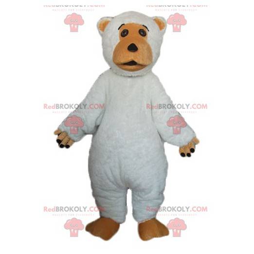 Mascotte grande orso bianco e marrone carino e paffuto -