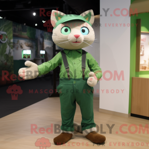 Grønn katt-maskotdraktfigur...