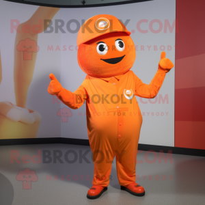 Orange Orange mascot costume character dressed with a Romper and Caps