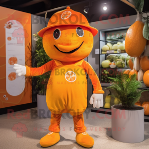 Orange Orange mascot costume character dressed with a Romper and Caps