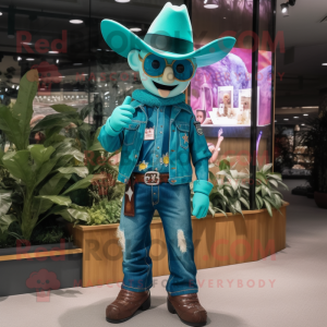 Postava maskota Teal Cowboy...