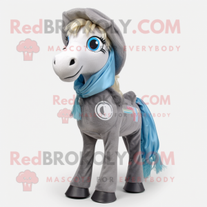 Gray Horseshoe mascot costume character dressed with a Bootcut Jeans and Scarves