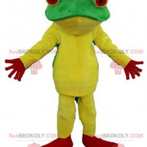 Very successful yellow red and green frog mascot -